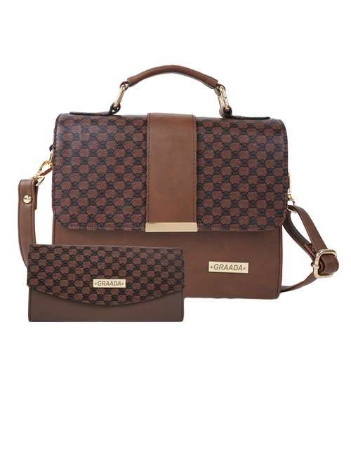 brown leatherette (pu) combo sling bag - 21296668 - Very Small Image - 1