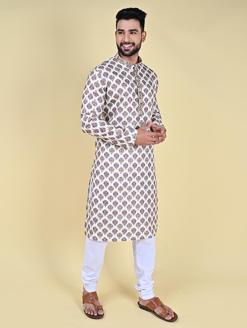 men mandarin neck printed long kurta - 21297172 - Standard Image - 2