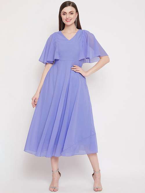 women blue solid fit & flare midi dress - 21297294 - Very Small Image - 1