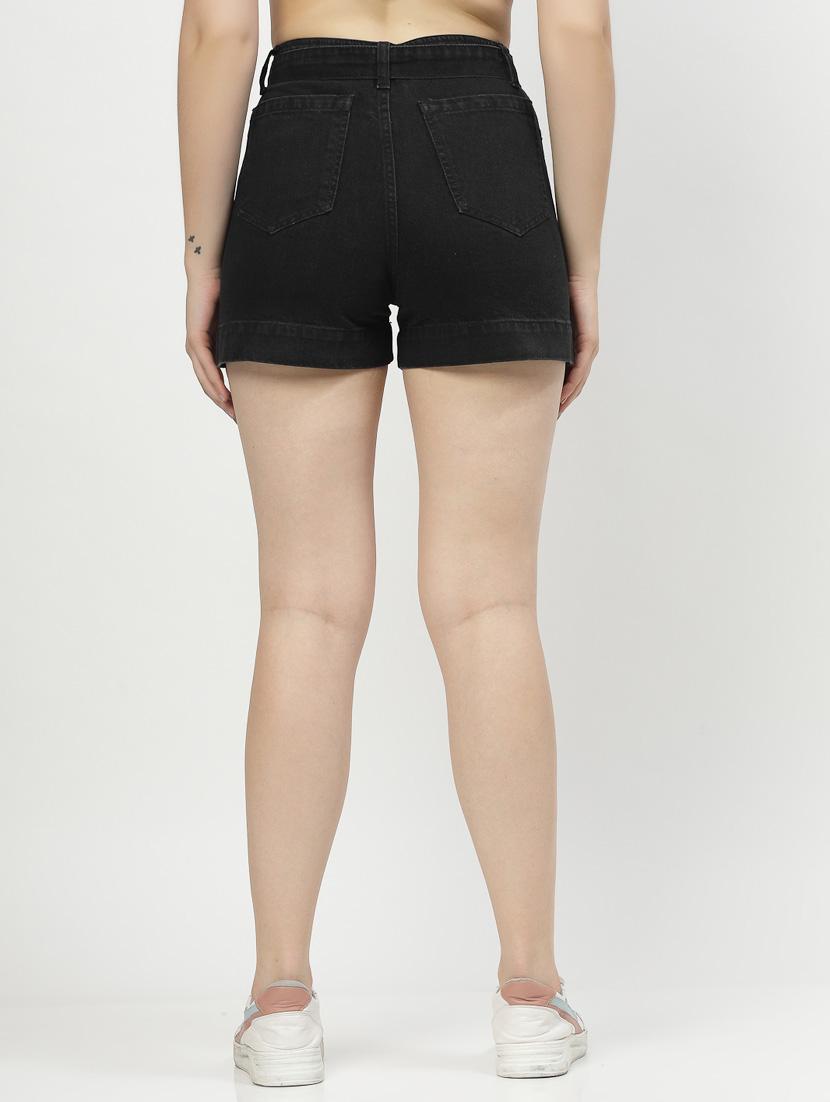 women solid high rise denim shorts - 21307981 - Standard Image - 3