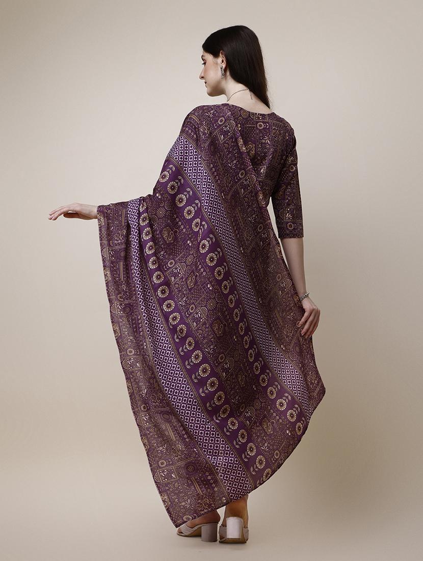 purple cotton kurta dupatta set - 21308981 - Standard Image - 2