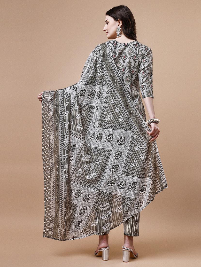 grey cotton kurta dupatta set - 21309145 - Zoom Image - 2