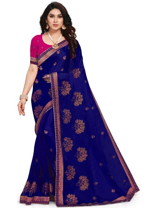 women blue embroidered saree with blouse - 21317703 - Very Small Image - 1