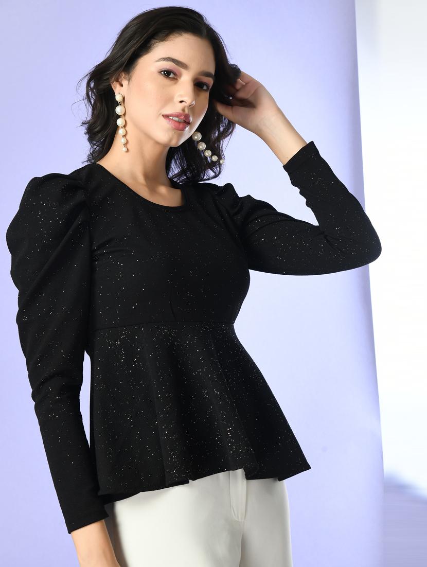 women black polyester peplum top - 21322880 - Standard Image - 2
