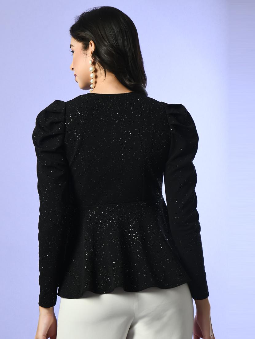 women black polyester peplum top - 21322880 - Standard Image - 3