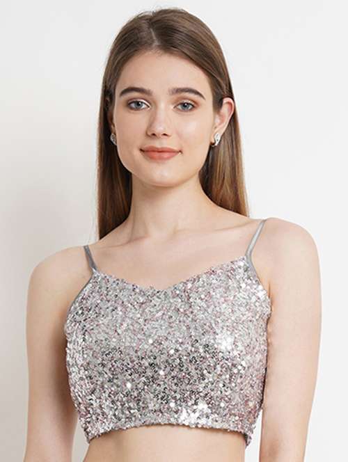 women silver polyester crop top - 21324751 - Very Small Image - 1