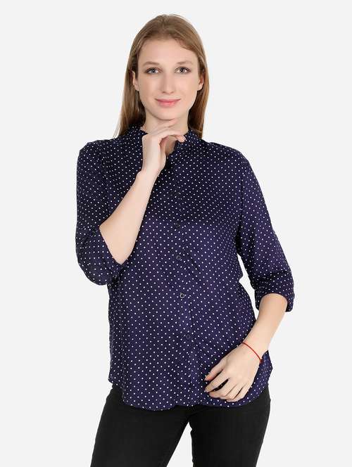 women navy blue polyester shirt top - 21324772 - Very Small Image - 1