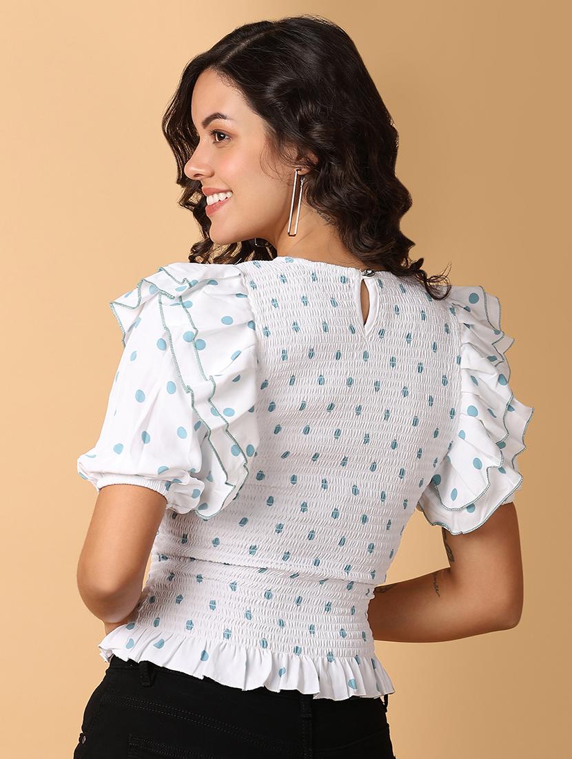 women polka doted smocked detailed top - 21331027 - Zoom Image - 3