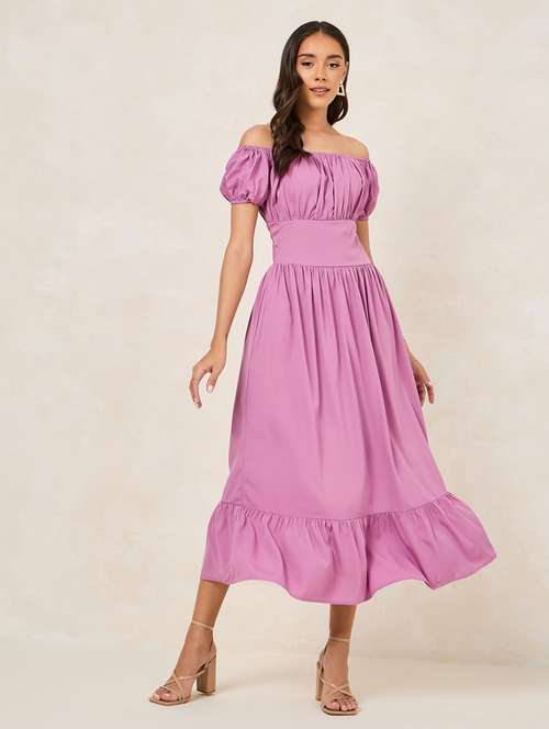 women purple polyester fit & flare dress - 21334327 - Very Small Image - 1