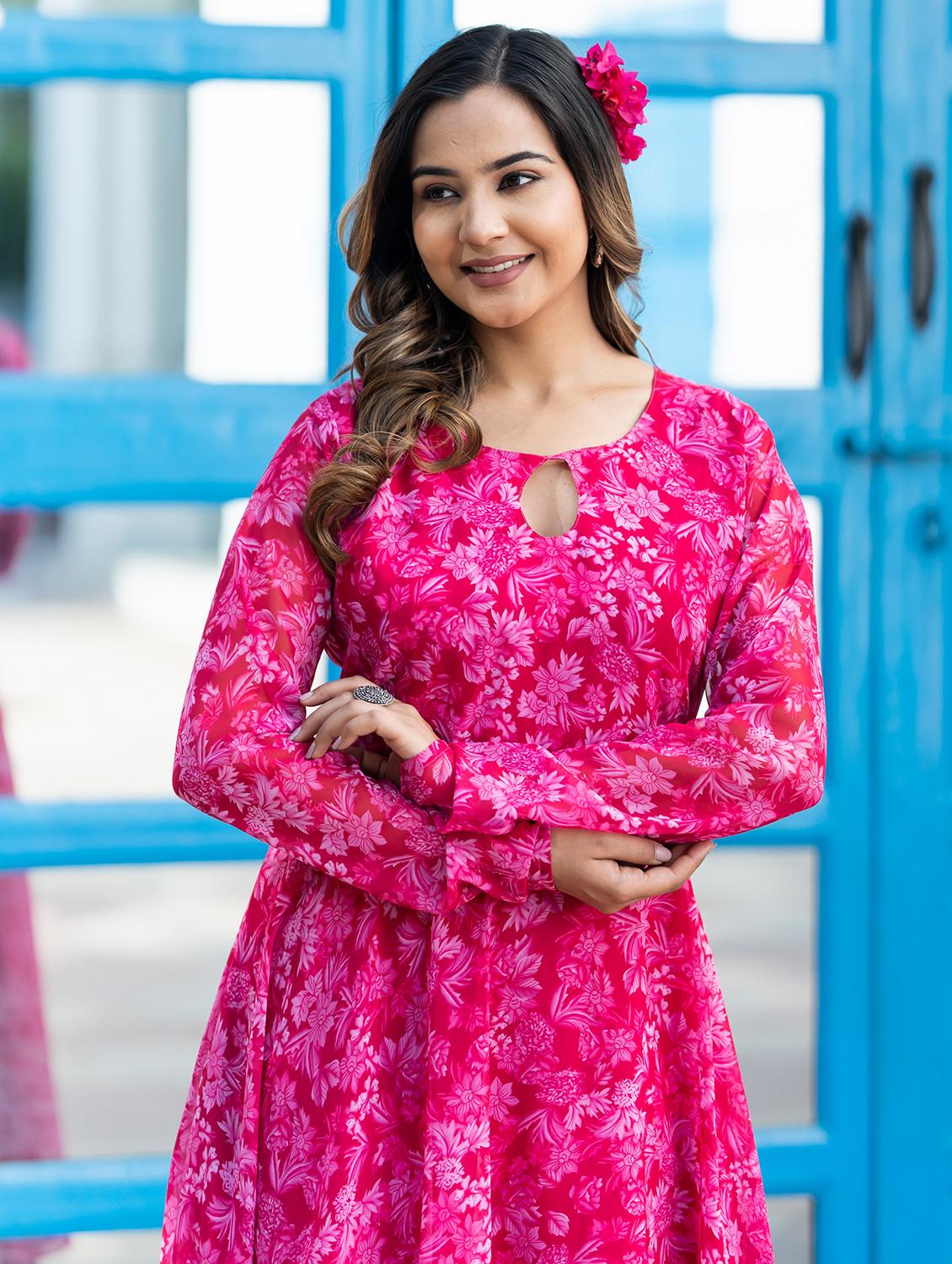 women pink georgette flared gown - 21342424 - Standard Image - 3