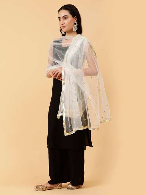 women white sequine work dupatta - 21345606 - Very Small Image - 1