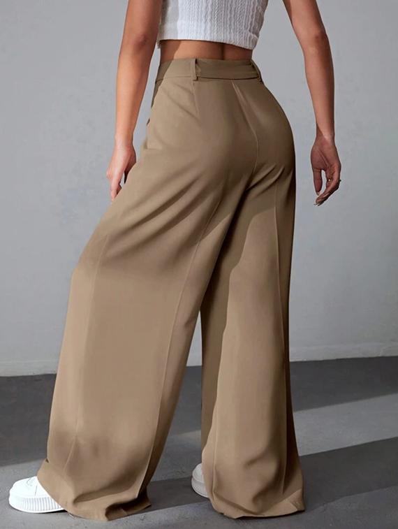 women mid-rise solid wide leg trouser - 21347663 - Standard Image - 4
