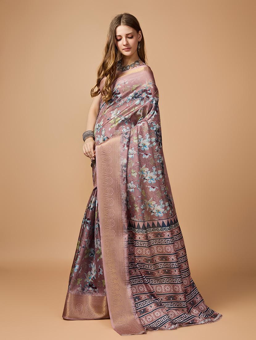 women floral printed zari bordered saree with blouse - 21348693 - Standard Image - 2