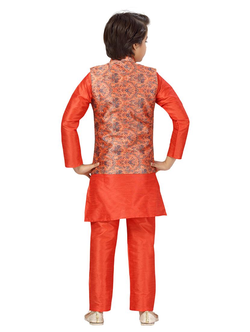 orange cotton sherwani kurtas & kurta set - 21348764 - Standard Image - 3