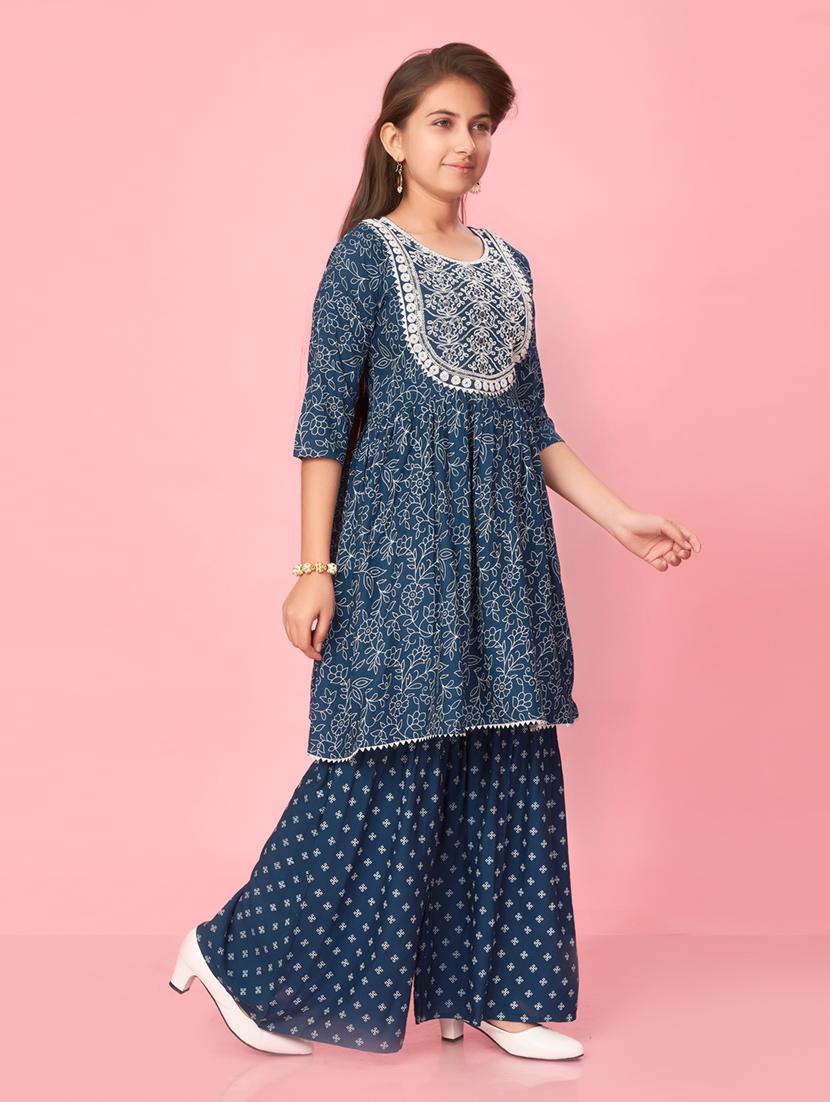 navy blue cotton kurta palazzo set - 21348901 - Standard Image - 2