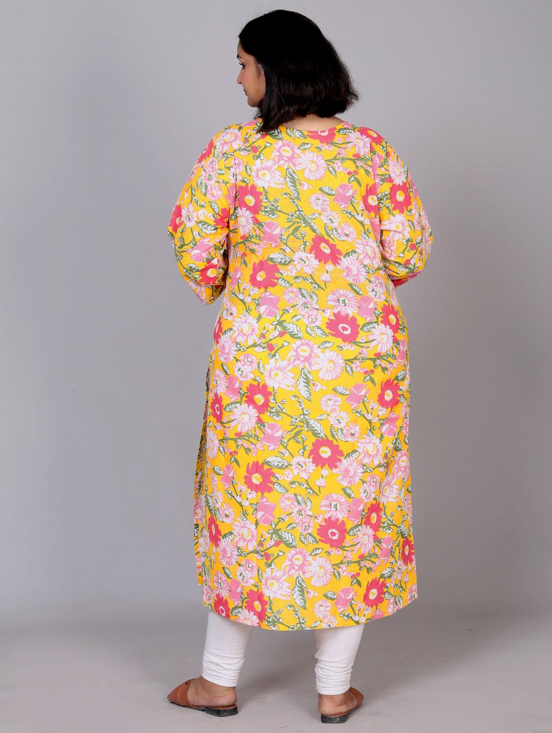 women three quarter sleeve plus size straight kurta - 21354519 - Zoom Image - 3