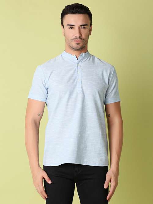 men blue solid casual shirt - 21356097 - Very Small Image - 1