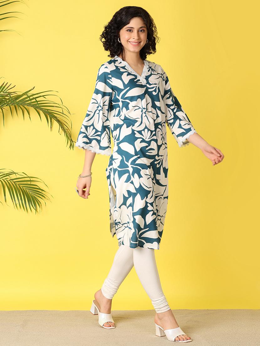 women blue floral printed straight kurta - 21368290 - Zoom Image - 3