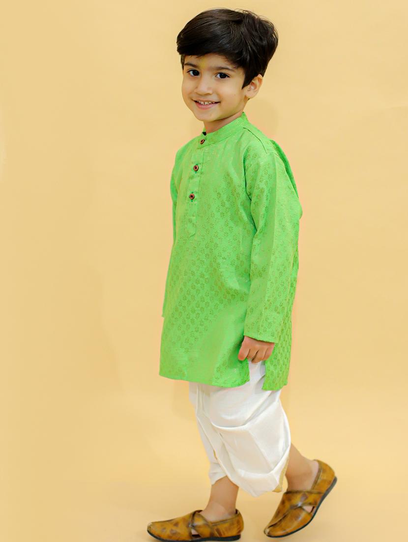 boys mandarin neck self design dhoti kurta set - 21368861 - Standard Image - 2