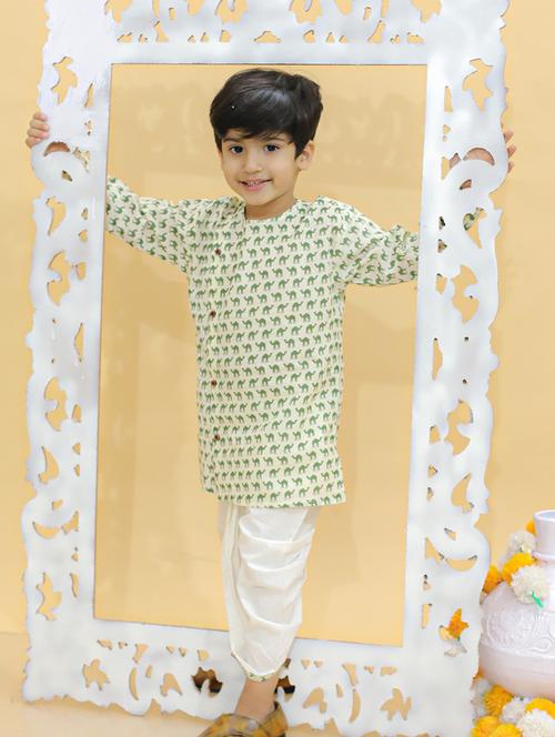 boys mandarin neck printed dhoti kurta set - 21368881 -  Standard Image - 0