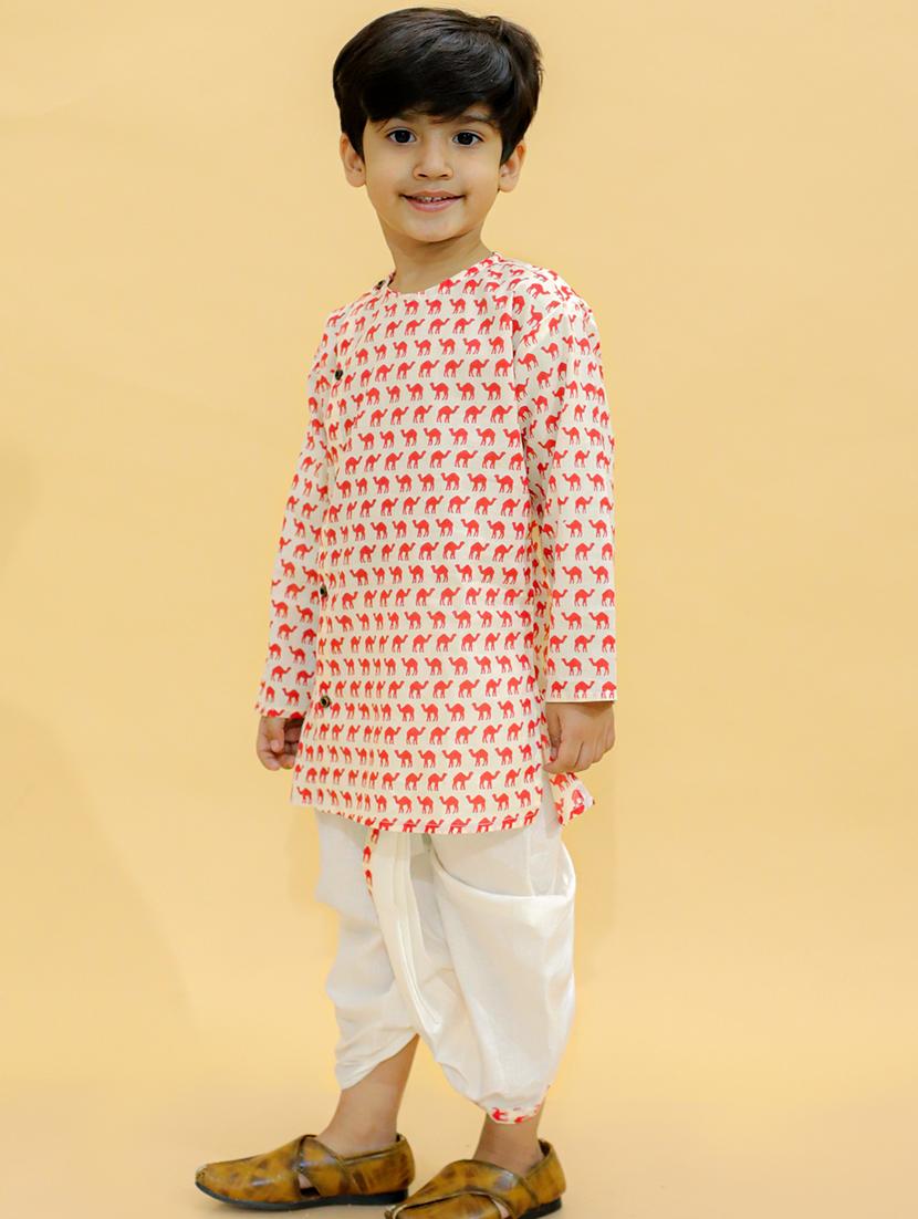 boys mandarin neck printed dhoti kurta set - 21368882 - Standard Image - 2