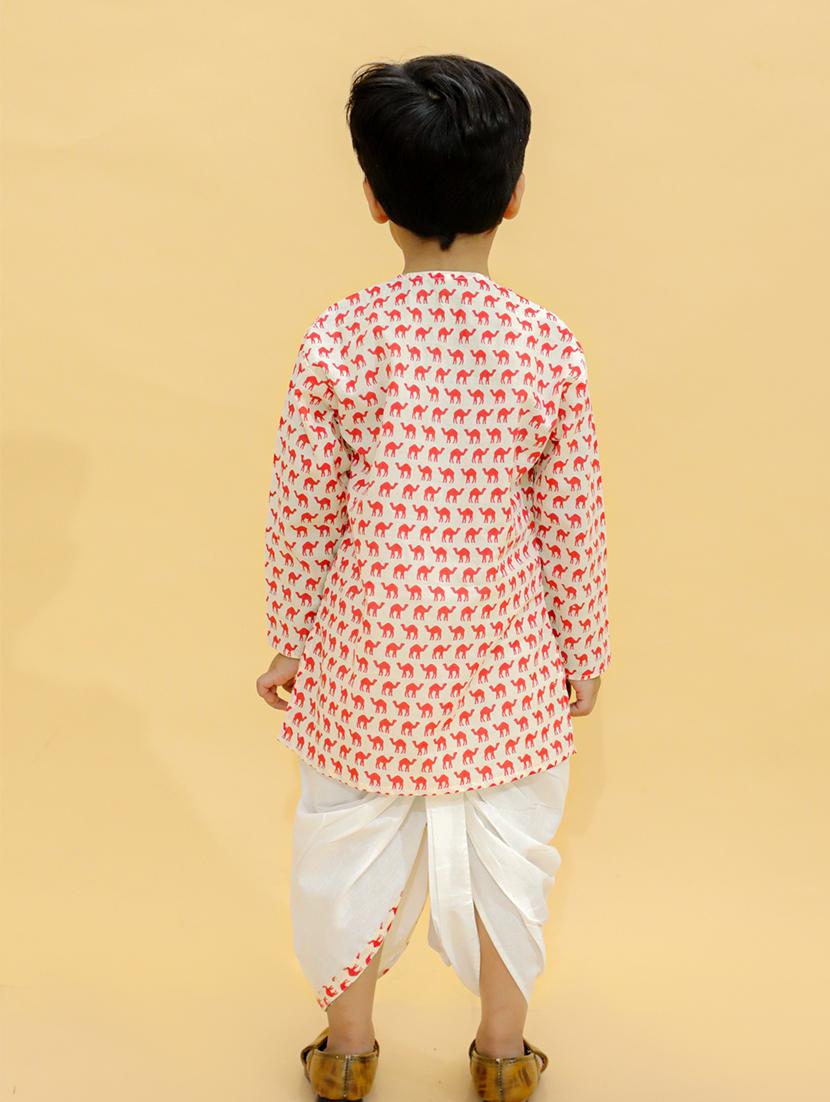 boys mandarin neck printed dhoti kurta set - 21368882 - Zoom Image - 4