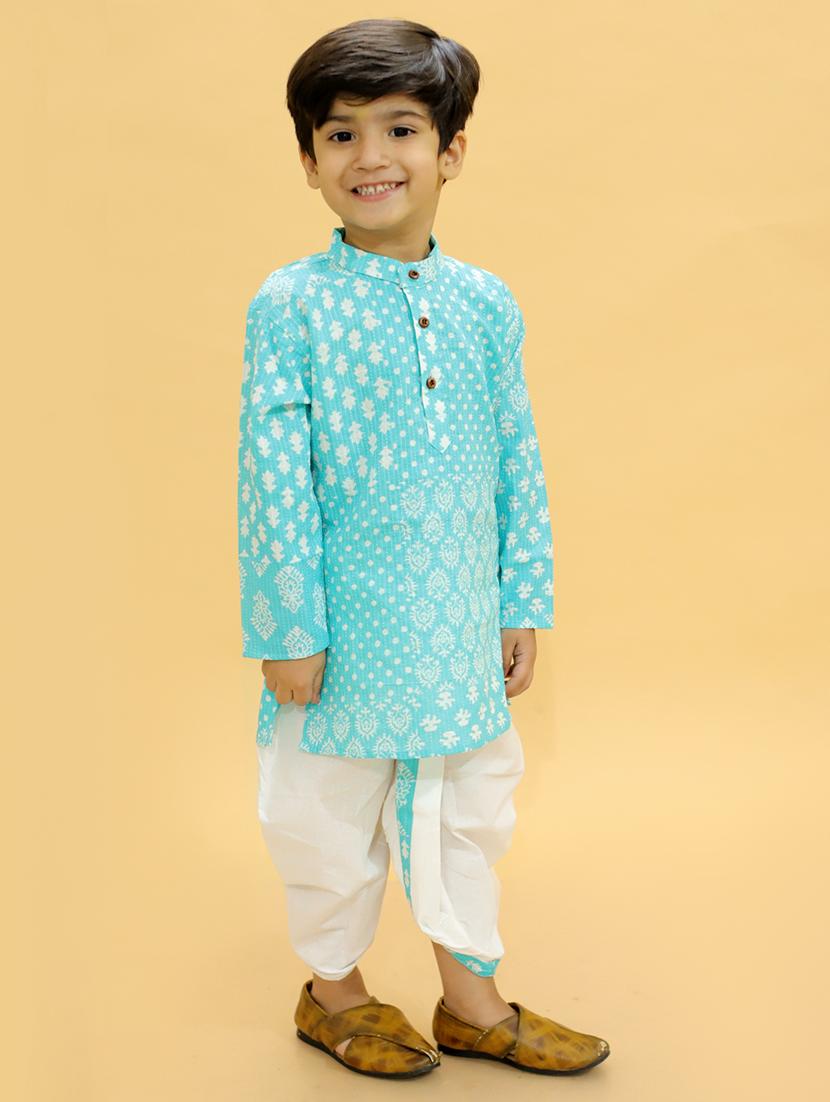 boys mandarin neck printed dhoti kurta set - 21368884 - Standard Image - 3