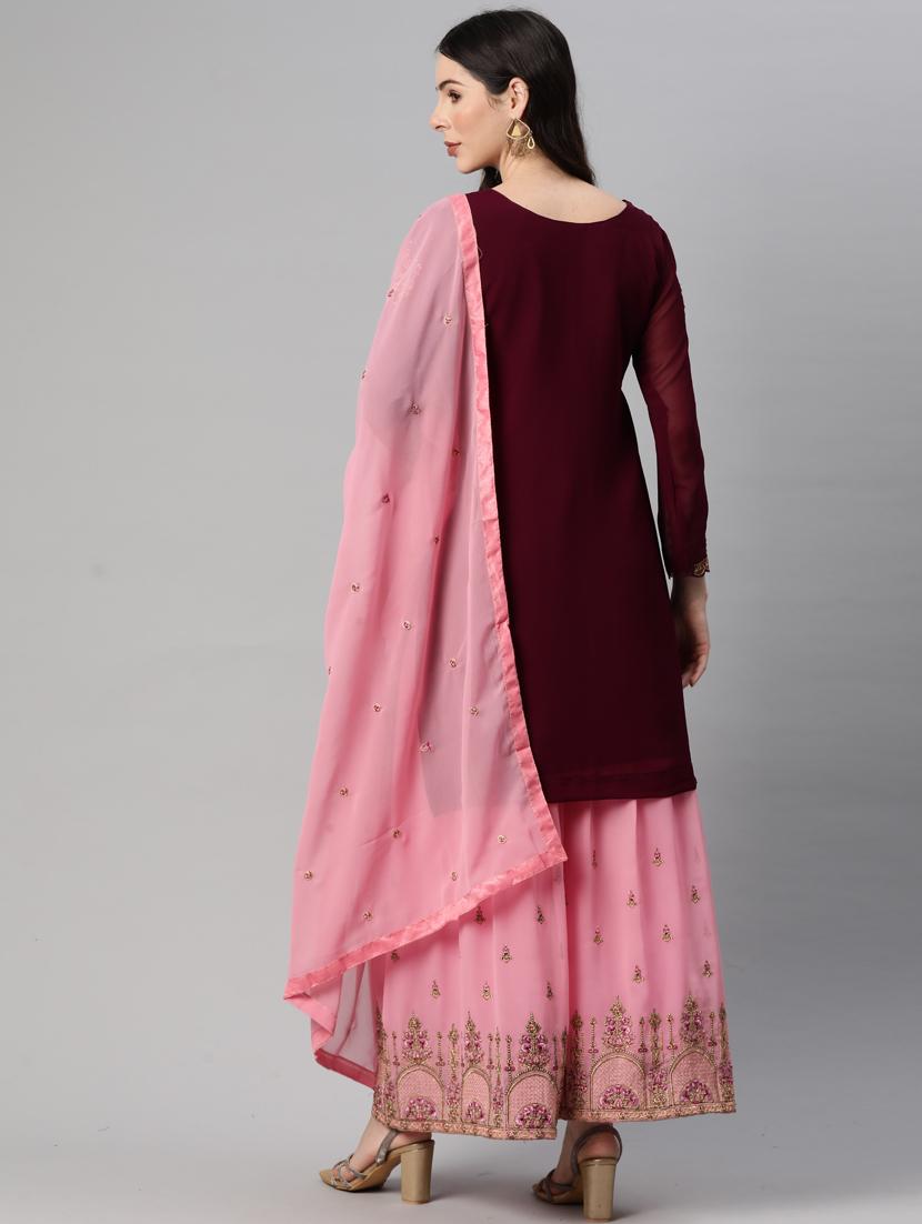 women maroon sharara suits semi-stitched suit - 21370517 - Zoom Image - 3