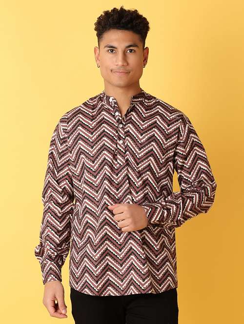 men mandarin neck printed short kurta - 21374769 - Very Small Image - 1