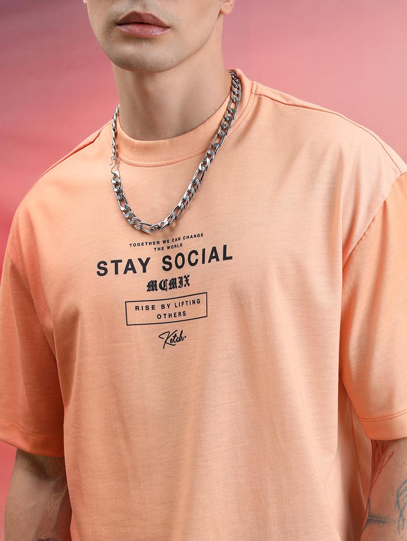 round neck chest print couple t-shirt - 21374979 - Standard Image - 5