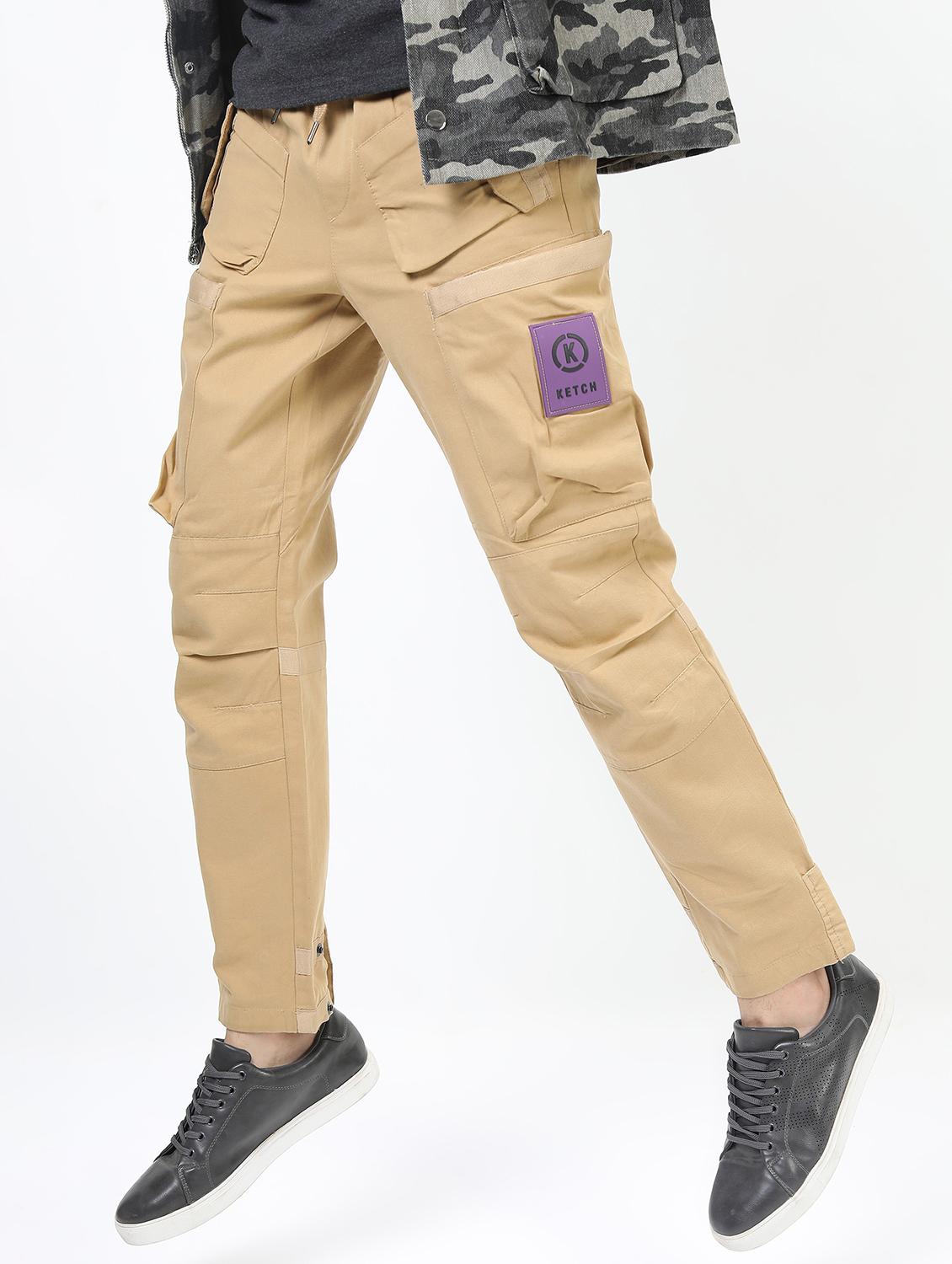 men mid rise solid cargos - 21375685 - Standard Image - 2
