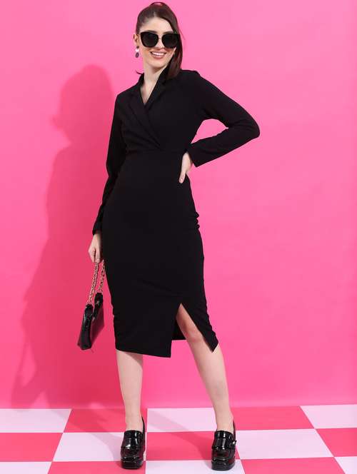 black solid wrap dress - 21375875 - Very Small Image - 1