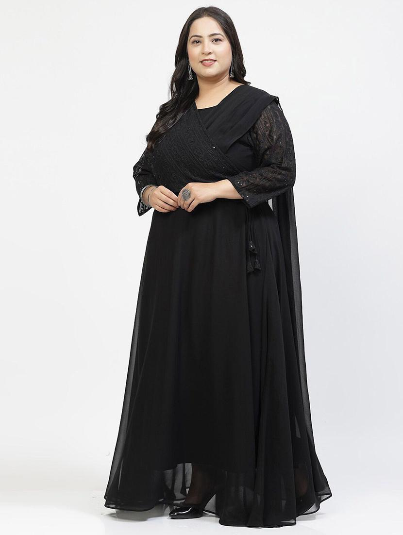 women black polyester a-line plus dress - 21382491 - Zoom Image - 1