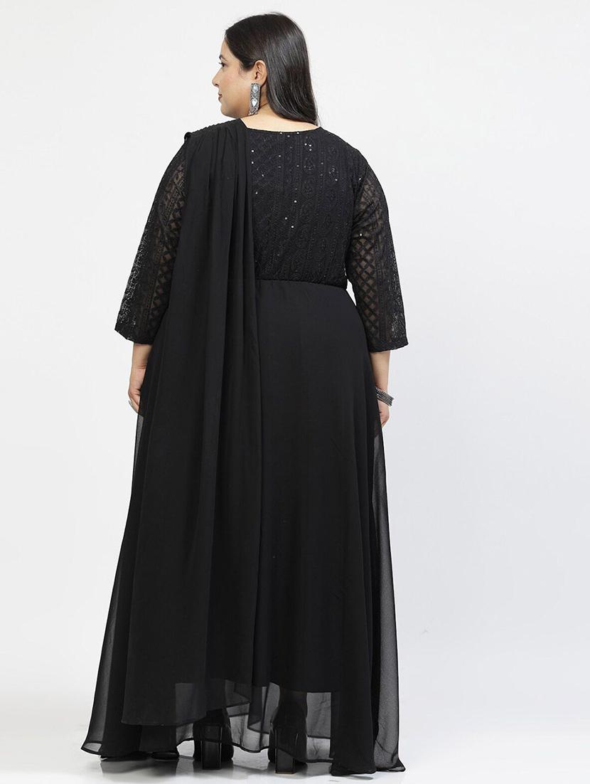 women black polyester a-line plus dress - 21382491 - Zoom Image - 3