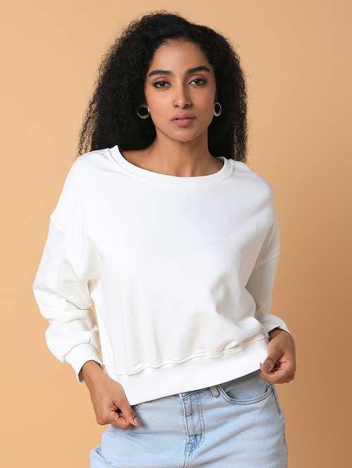 white solid round neck sweatshirt - 21387352 - Very Small Image - 1