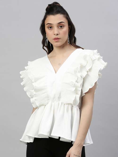 white solid peplum top - 21387422 - Very Small Image - 1