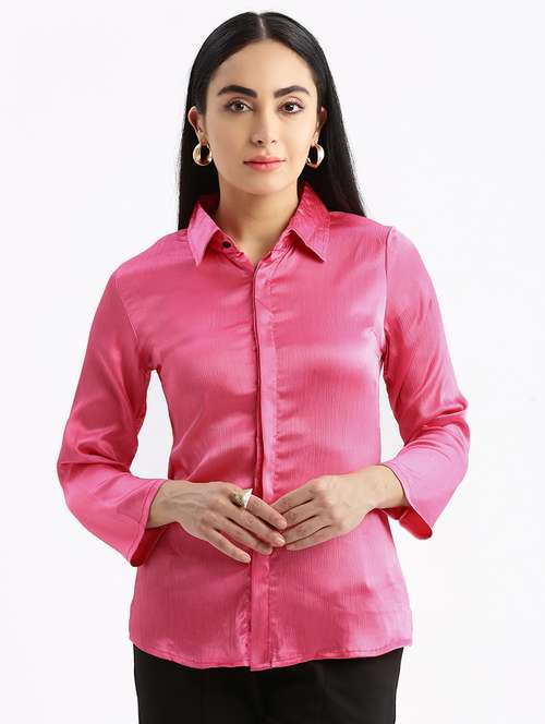 women pink satin regular shirt - 21387629 - Very Small Image - 1