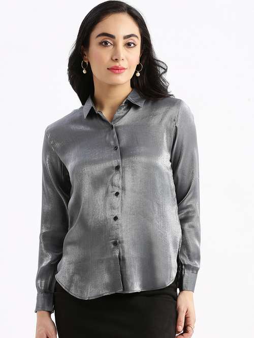 grey solid regular shirt - 21387654 - Very Small Image - 1