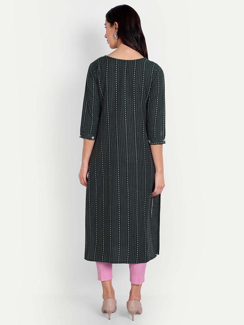 women three quarter sleeve straight kurta - 21389141 - Standard Image - 2