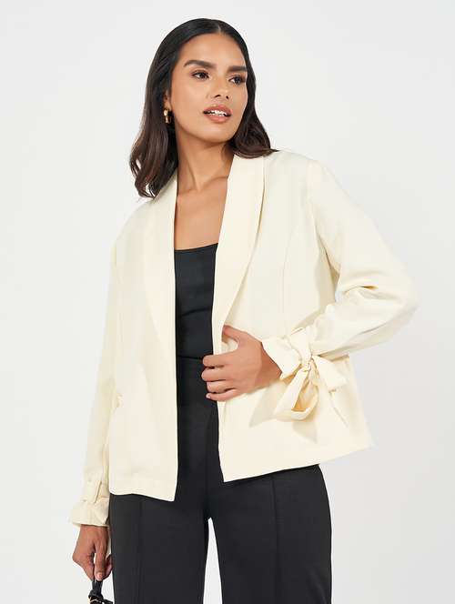 women beige solid casual blazer - 21390878 - Very Small Image - 1