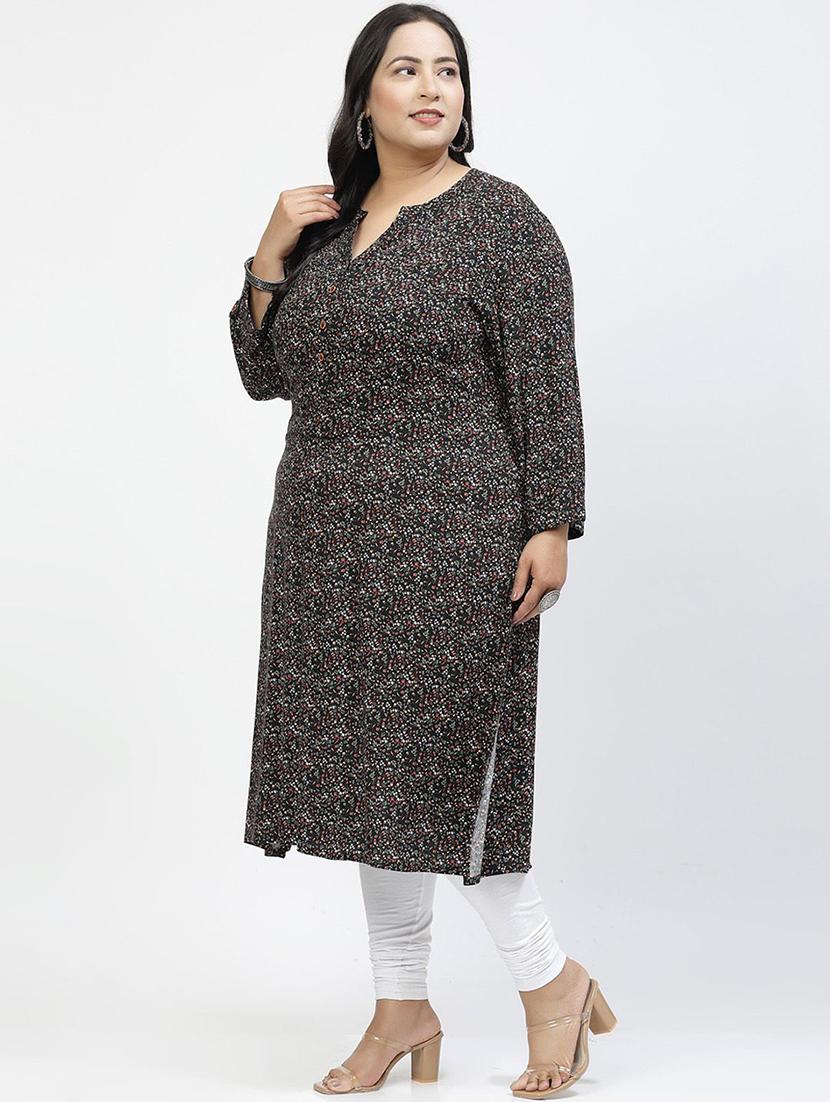 women black long sleeves plus size kurta - 21391096 - Standard Image - 3