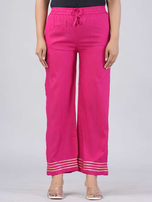 women pink viscose palazzo - 21393280 - Very Small Image - 1