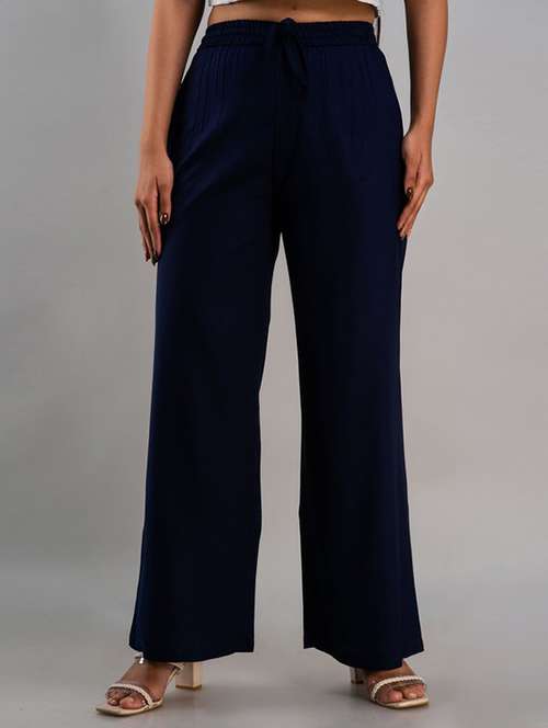 women navy blue viscose palazzo - 21393288 - Very Small Image - 1