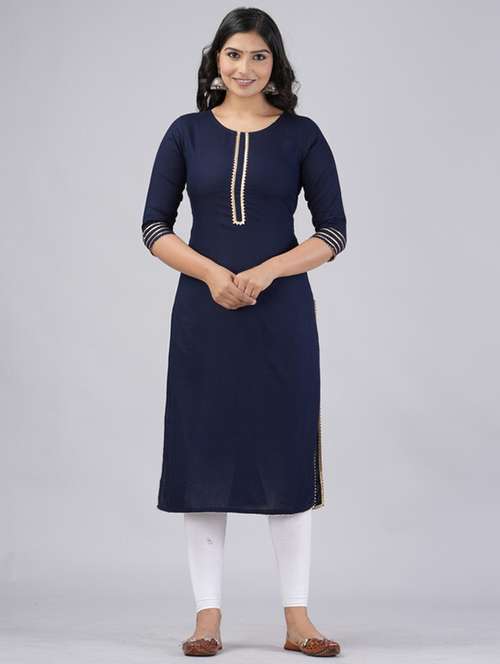 women three quarter sleeve solid a-line kurta - 21393371 - Very Small Image - 1