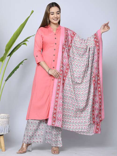 women pink kurta palazzo set with dupatta - 21393410 - Very Small Image - 1