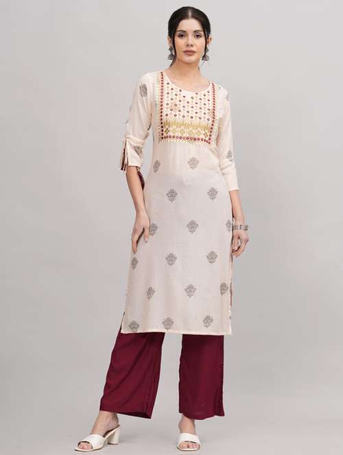 beige printed kurta palazzo set - 21393498 - Very Small Image - 1