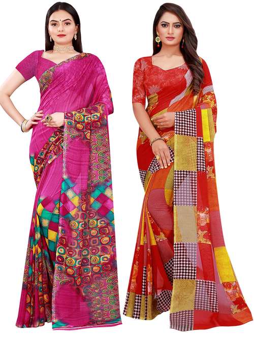 pack of 2 printed casual wear saree with blouse - 21395780 - Very Small Image - 1