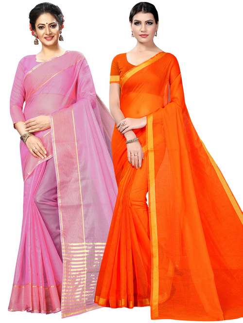 pack of 2 casual wear sarees with blouse - 21395915 - Very Small Image - 1