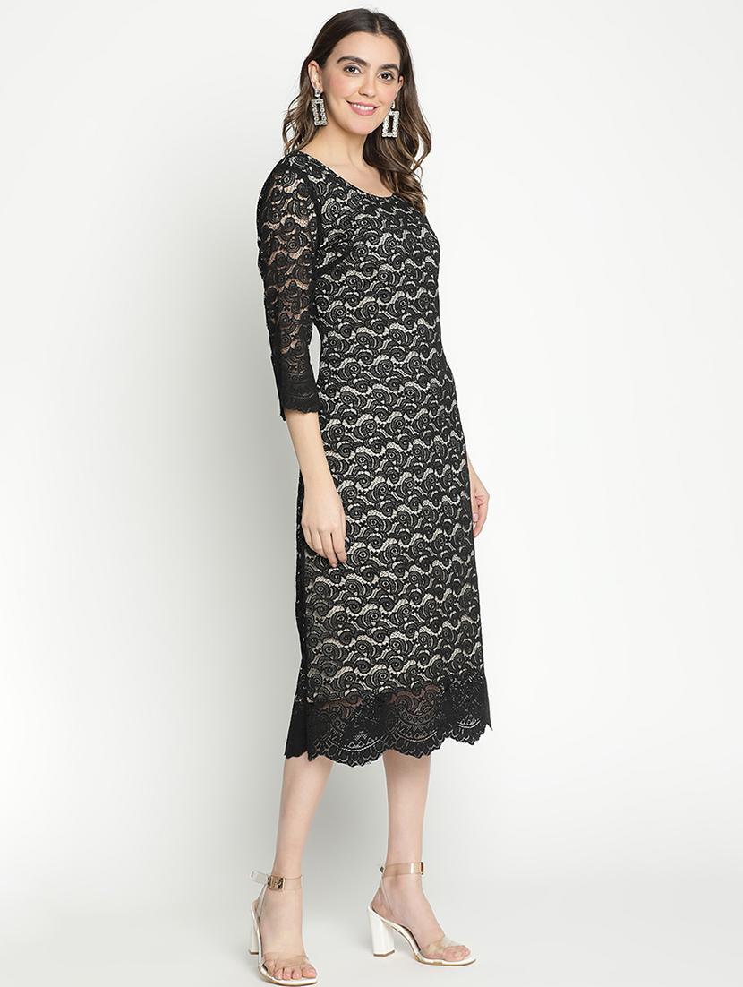 black laec detailed fit & flare dress - 21399305 - Standard Image - 2