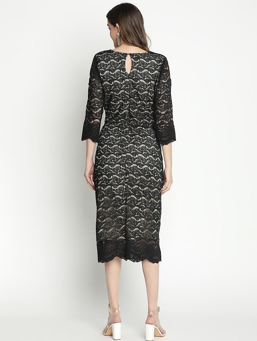 black laec detailed fit & flare dress - 21399305 - Zoom Image - 4